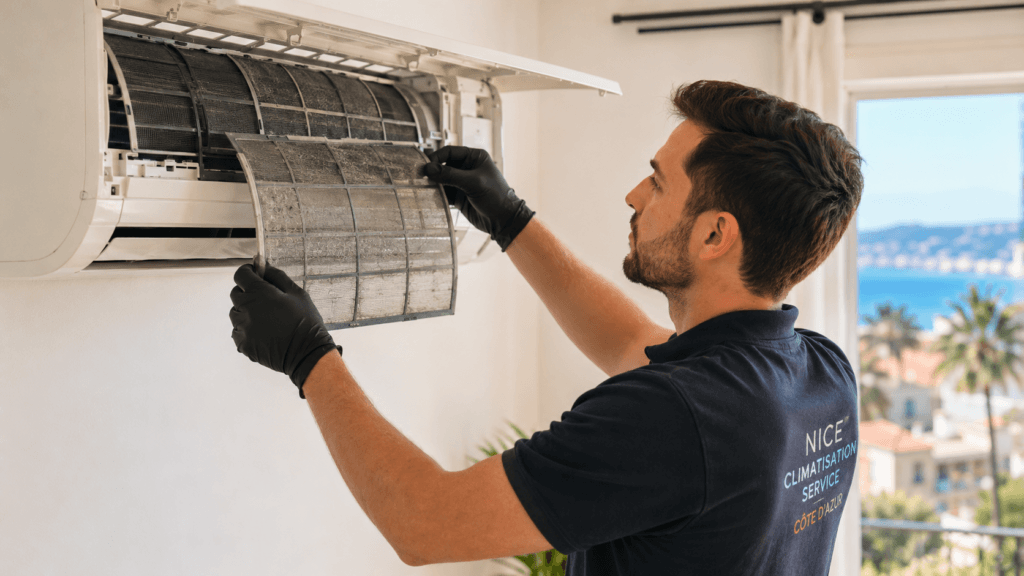 Nettoyage de filtre de climatisation à Nice par un technicien